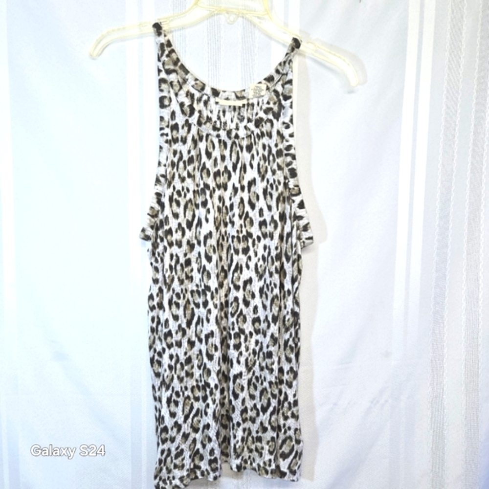 CHRISTIAN SIRIANO NEW YORK WOMEN'S TANK/TOP  LEOPARD PRINT 100% LINEN SIZE MED